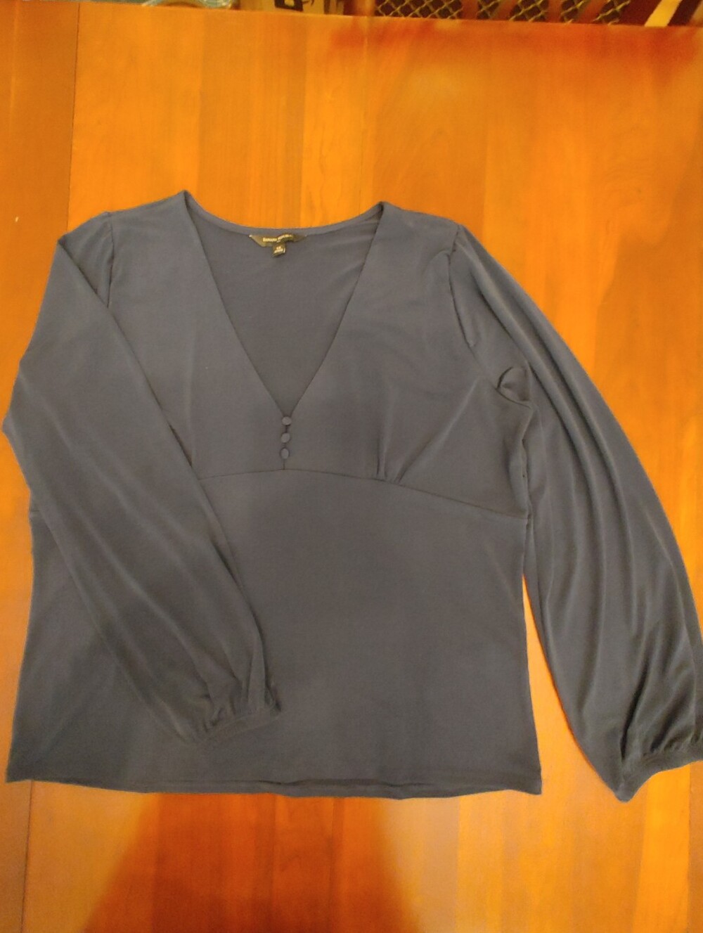 Banana Rep Womens Navy V-Neck Long Sleeve Blouse 3 Button (#438)